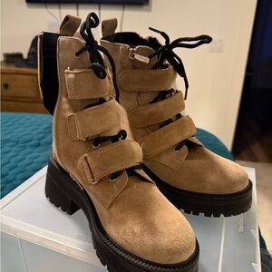 Free People Tan Suede Combat Boots